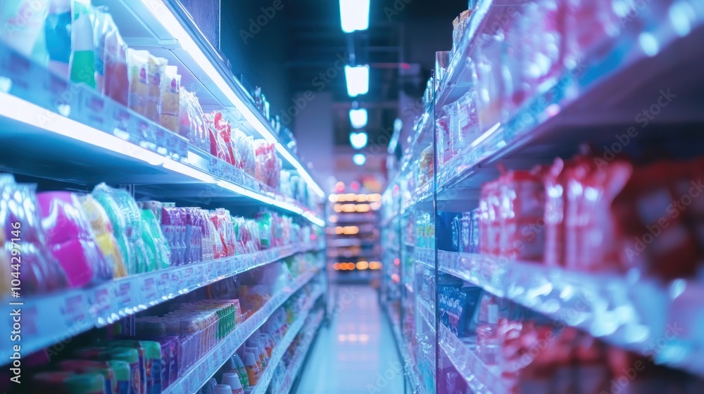 Supermarket Aisle with Neon Lighting Supermarket Aisle with Neon Lighting