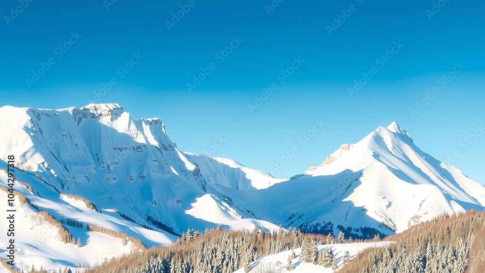 Fototapeta premium 真冬の雪山と快晴の空の風景