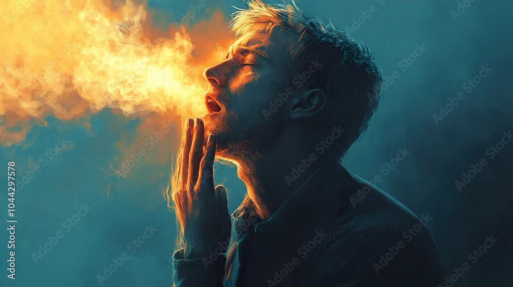 Man Exhaling Fire: A Surreal Portrait of Inner Turmoil Man Exhaling Fire: A Surreal Portrait of Inner Turmoil