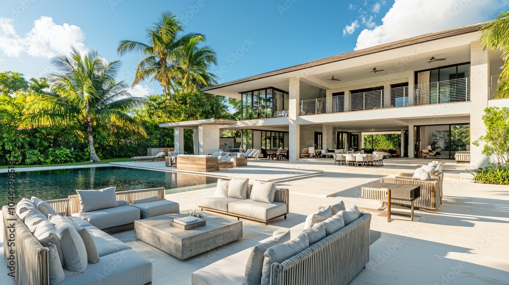 Fototapeta premium Stunning Luxury Villa with Expansive Outdoor Terrace