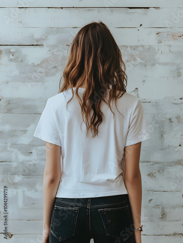 35白いTシャツ　背面　後方　/  White T-shirt Back Rear　Gererated AI