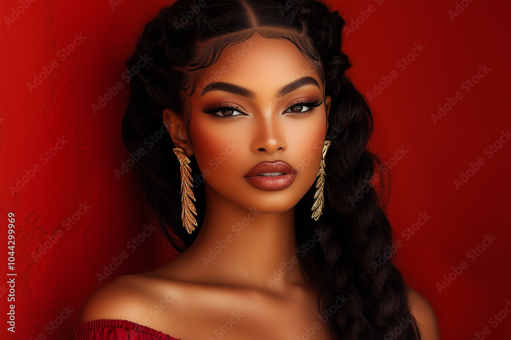 Naklejka premium Attractive black american woman posing in a studio