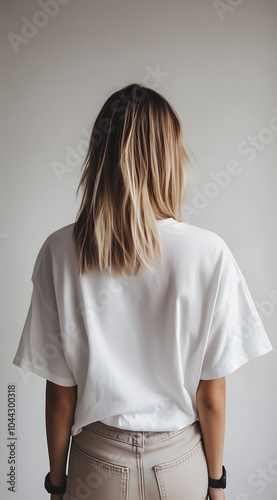 28白いTシャツ　背面　後方　/  White T-shirt Back Rear　Gererated AI