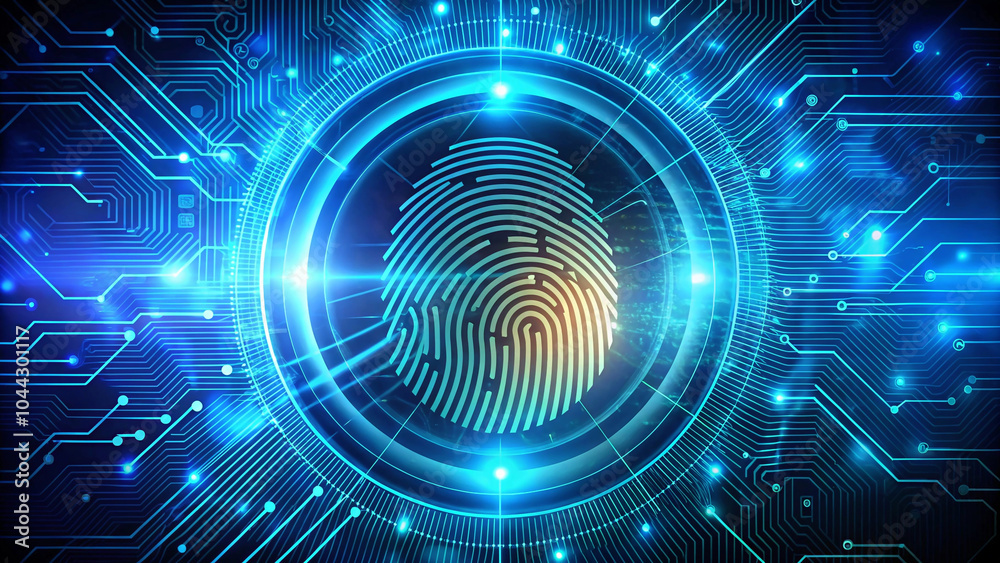 Cybersecurity in the digital age represented by a fingerprint integrated into circuitry.
The intersection of human identity and technology through a luminous blue fingerprint scan. Cybersecurity in the digital age represented by a fingerprint integrated into circuitry.
The intersection of human identity and technology through a luminous blue fingerprint scan.