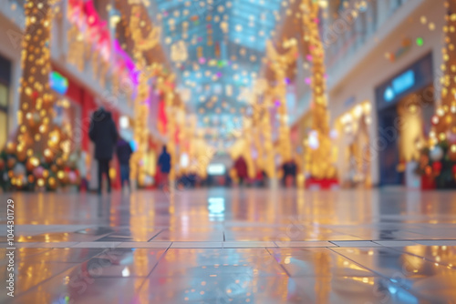 Wallpaper Mural Blurred Christmas shopping center. Spacious mall building with glowing garlands. Christmas shopping mall interior with creative focus Torontodigital.ca