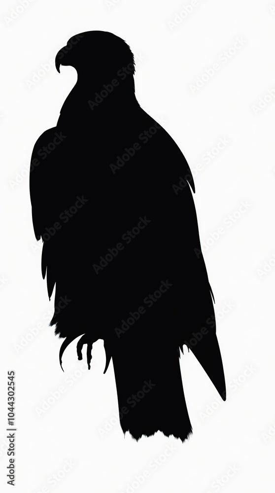 Fototapeta premium Black Silhouette of a Majestic Bird of Prey on White Background