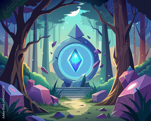 fantasy crystal dimensional portal in the forest