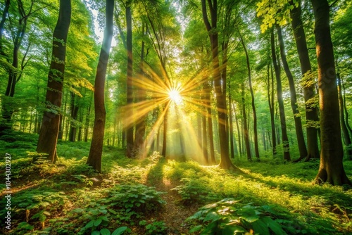 Sunlight Filtering Through a Lush Forest Canopy - Nature Photography