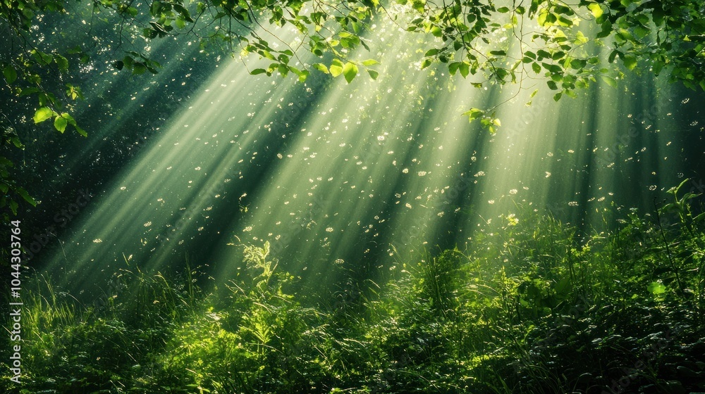 Fototapeta premium Sunbeams Through Forest Canopy