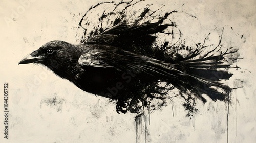 Black Crow Ink Drawing - Wildlife Art Print photo