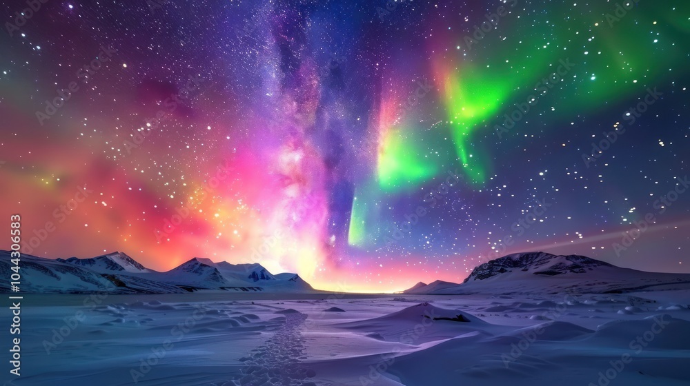 Naklejka premium Aurora Borealis over Snowy Landscape