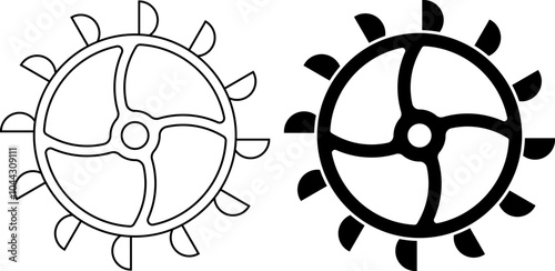 Pelton wheel or Pelton turbine icon set