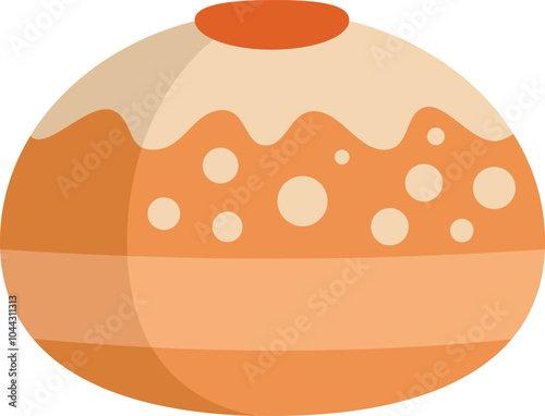 Round challah bread loaf with icing is a traditional jewish food served during shabbat dinner and holiday celebrations