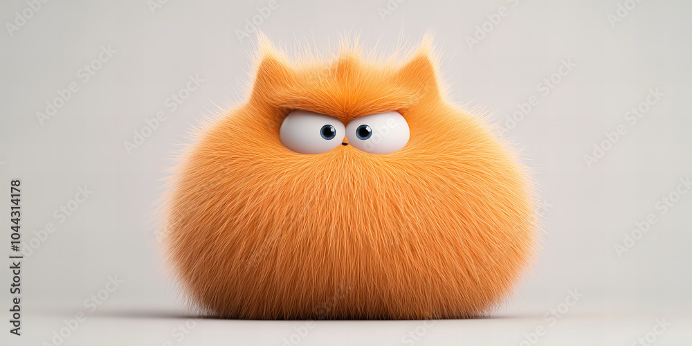 Fototapeta premium Banner capturing fluffy orange creature glaring against neutral backdrop exuding charm