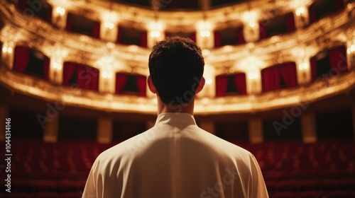 Performer on Stage in Elegant Theater Setting