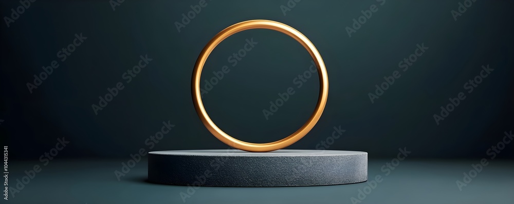 Modern luxury empty podium with golden decoration on black background. Template for product display. Black Friday sale. Abstract golden award platform. Showroom, showcase. Cosmetics advertising mockup