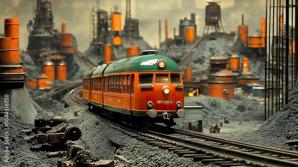 Model Train in Industrial Setting: A Miniature Railroad Diorama