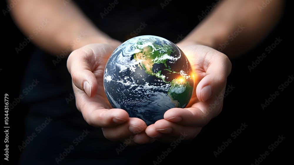 Hands gently cupping a glowing Earth softly illuminating the surrounding darkness and symbolizing the importance of protecting our planet and its environment for the future Hands gently cupping a glowing Earth softly illuminating the surrounding darkness and symbolizing the importance of protecting our planet and its environment for the future