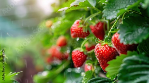 Fresh Strawberries on Branch