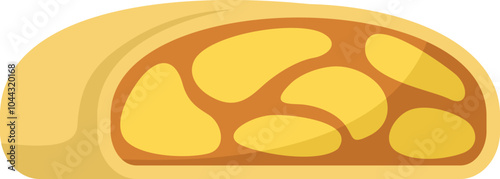 Apple strudel cut in half showing filling icon isolated on white background