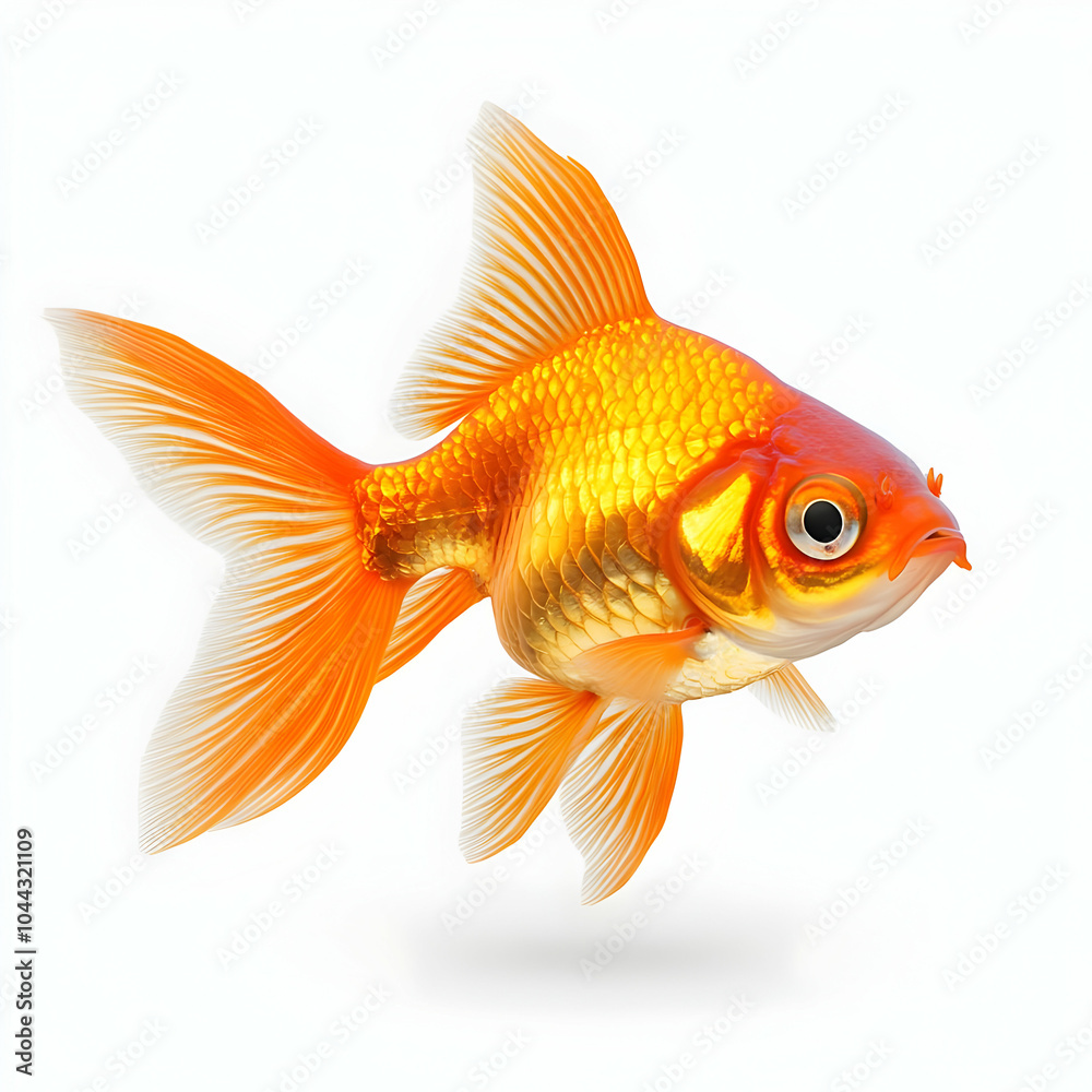 Goldfish Swimming in White Background, orange, fin, tail, scales, isolated Goldfish Swimming in White Background, orange, fin, tail, scales, isolated