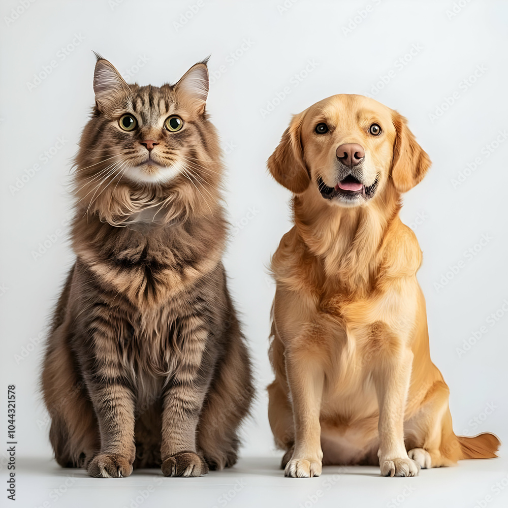 Fototapeta premium Cat and Dog Sitting Together, pet, pets, animal, animals, furry