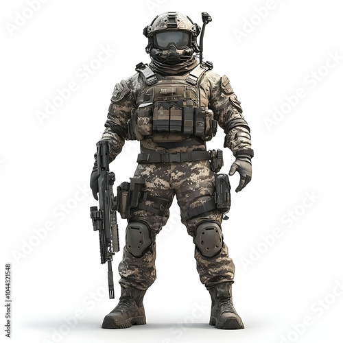 Soldier in Camouflage Uniform and Helmet Holding a Weapon, military, army, rifle, combat, tactical