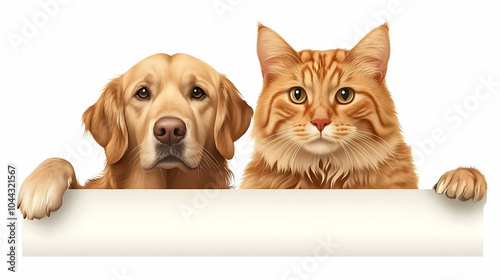 Dog and Cat Holding Blank Sign, pet, pets, animal, animals, golden retriever