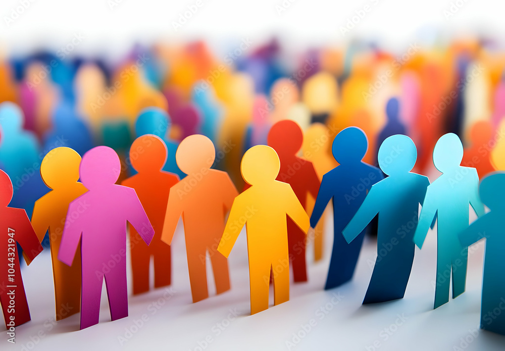 Colorful Paper People in a Crowd, paper figures, community, team, group, diversity Colorful Paper People in a Crowd, paper figures, community, team, group, diversity