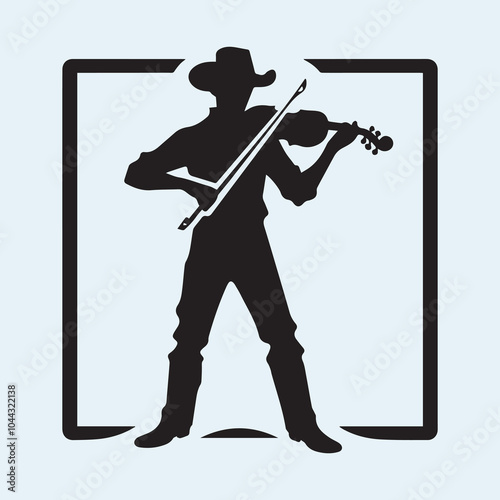 Fiddler man logo vector, Fiddler man silhouette vector icon black and white full body