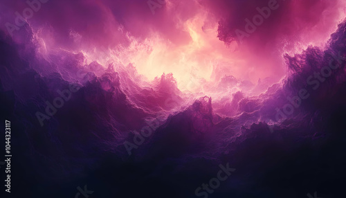 Abstract Purple and Pink Landscape, mountains, hills, sky, clouds, digital art