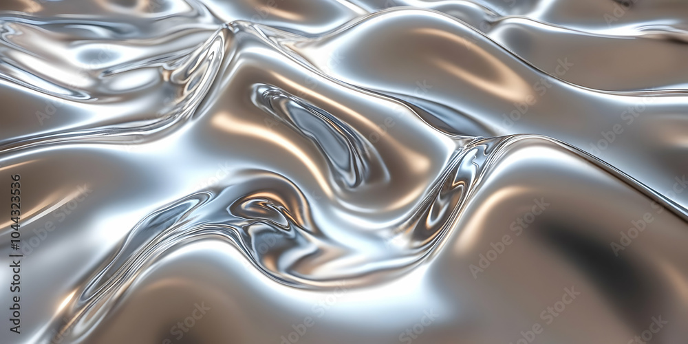 Abstract Silver Liquid Metal Texture, background, chrome, shiny, glossy, reflective