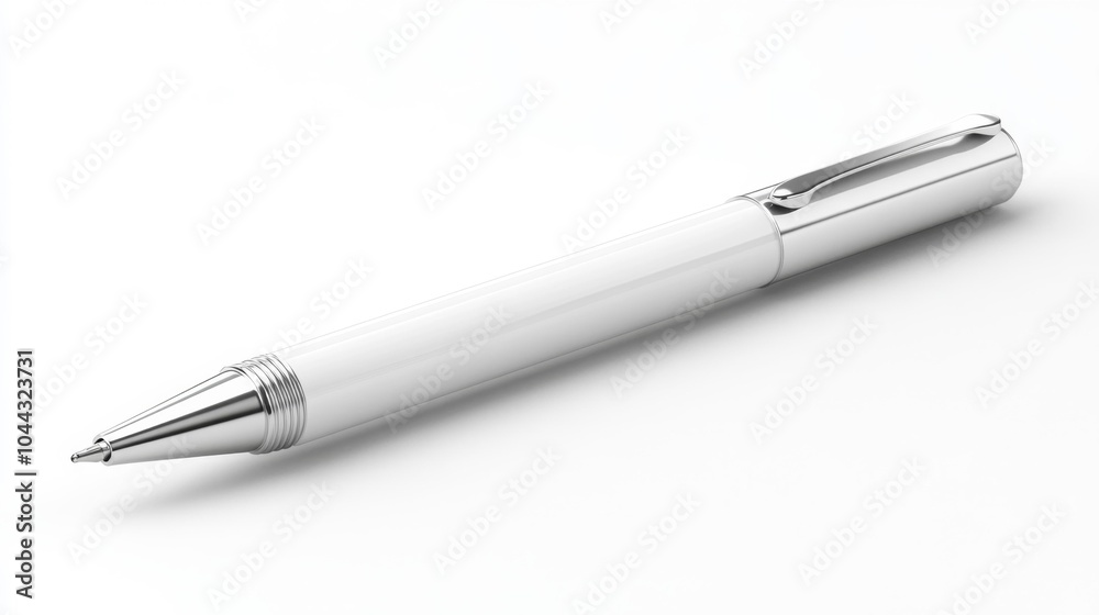 White metal pen with clip on white background minimalist design high-quality mockup for branding and corporate stationery visuals elegant and professional style.. Generative AI White metal pen with clip on white background minimalist design high-quality mockup for branding and corporate stationery visuals elegant and professional style.. Generative AI