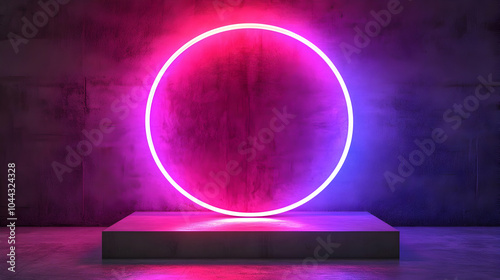 Neon Circle Light on Concrete Wall, pink, purple, glow, glowing, bright