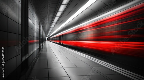 Red Blur Train in Subway Tunnel