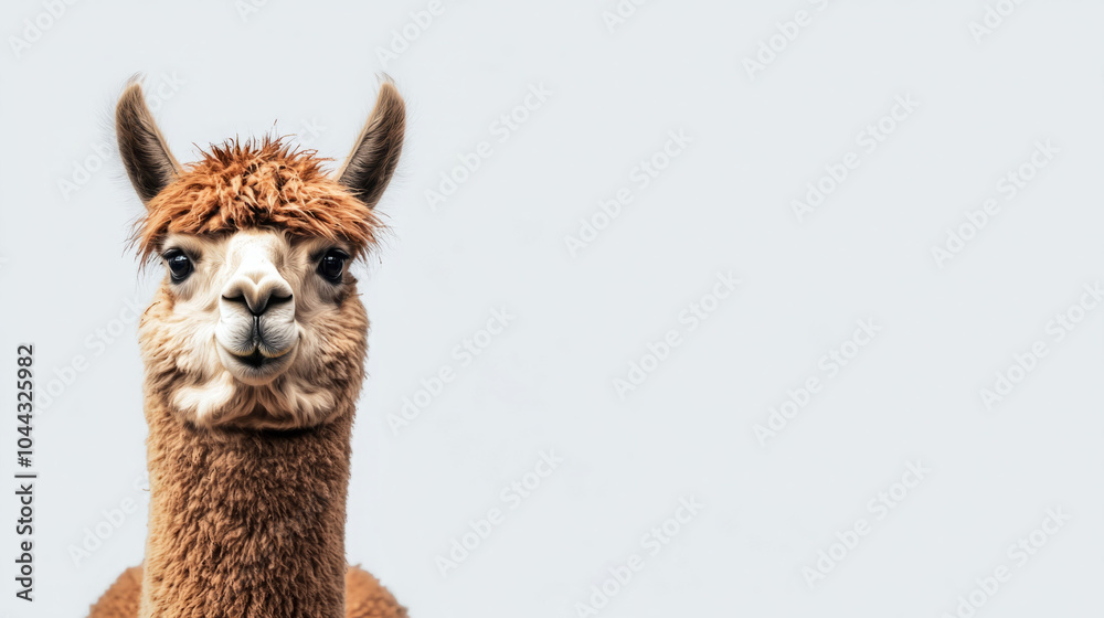 Obraz premium Close-up of a brown llama with soft fur and a curious expression.