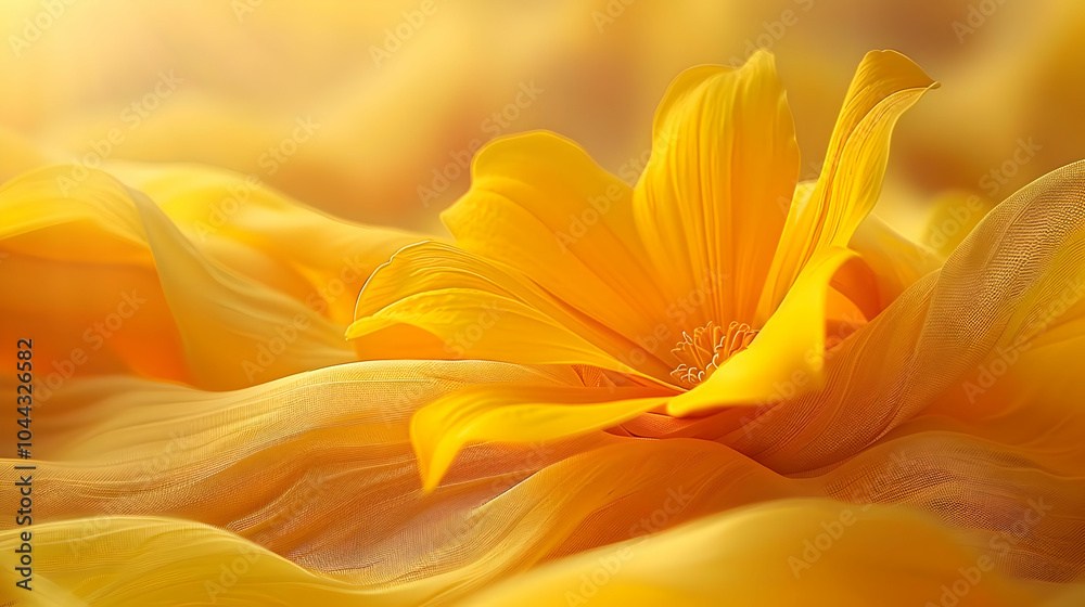 Obraz premium Golden Flower Illustration with Soft, Wavy Background