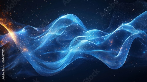 Abstract Blue and Gold Wavy Lights with Glittering Particles