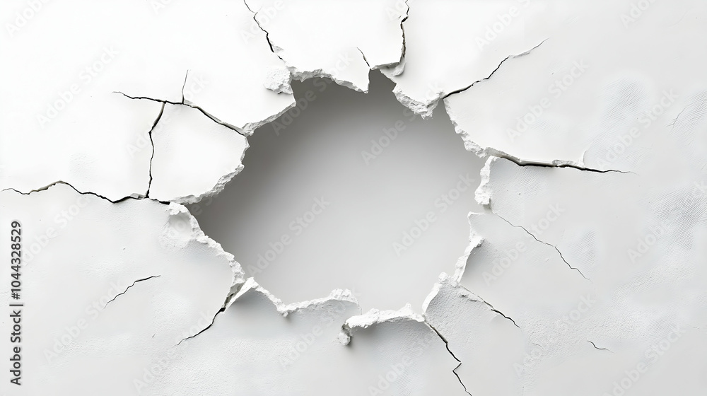 Cracked White Wall With Hole, broken, damage, destruction, plaster, texture Cracked White Wall With Hole, broken, damage, destruction, plaster, texture