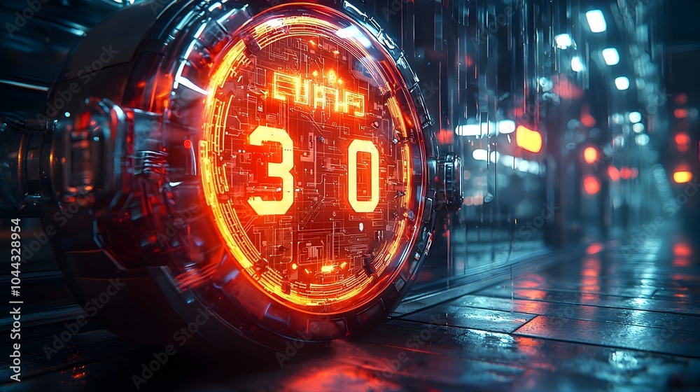 Fototapeta premium An depiction of a sleek modern alarm clock showcasing advanced virtual reality and holographic display technology The clock face features futuristic virtual icons instead of traditional numbers