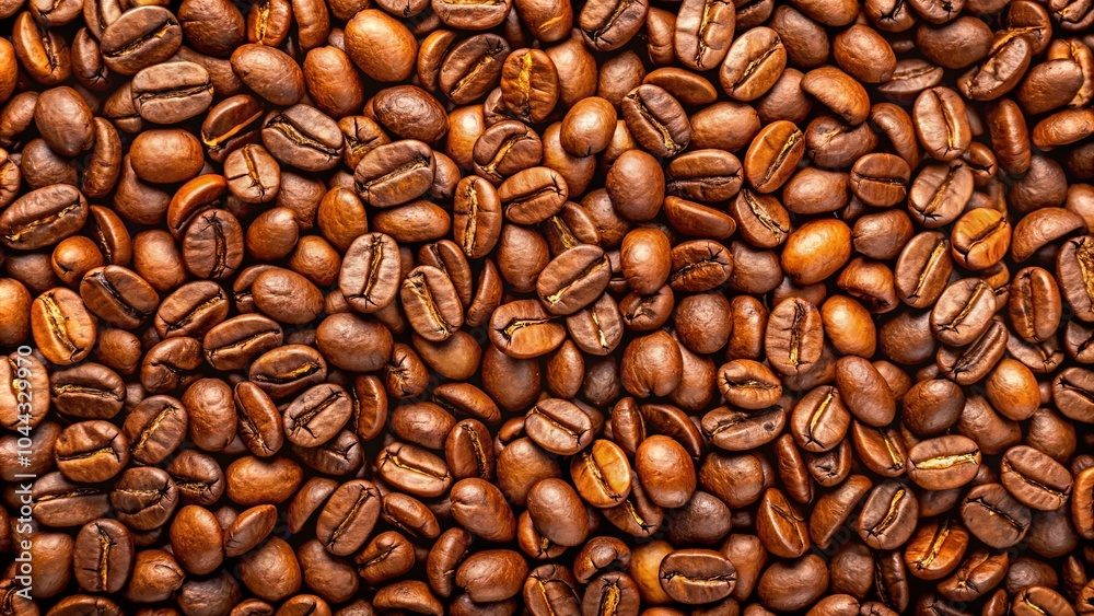 Obraz premium A Close-Up View of Roasted Coffee Beans, Showing Their Rich Brown Color and Intricate Detail, a Textured Background for Culinary or Beverage Themes