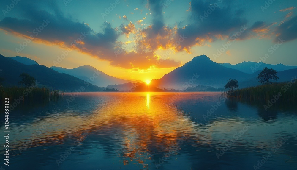 Fototapeta premium Sunset Reflection in a Mountain Lake