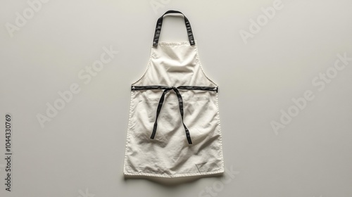 White kitchen apron mockup with black straps isolated on light background ideal for culinary branding restaurant use or promotional purposes. Generative AI