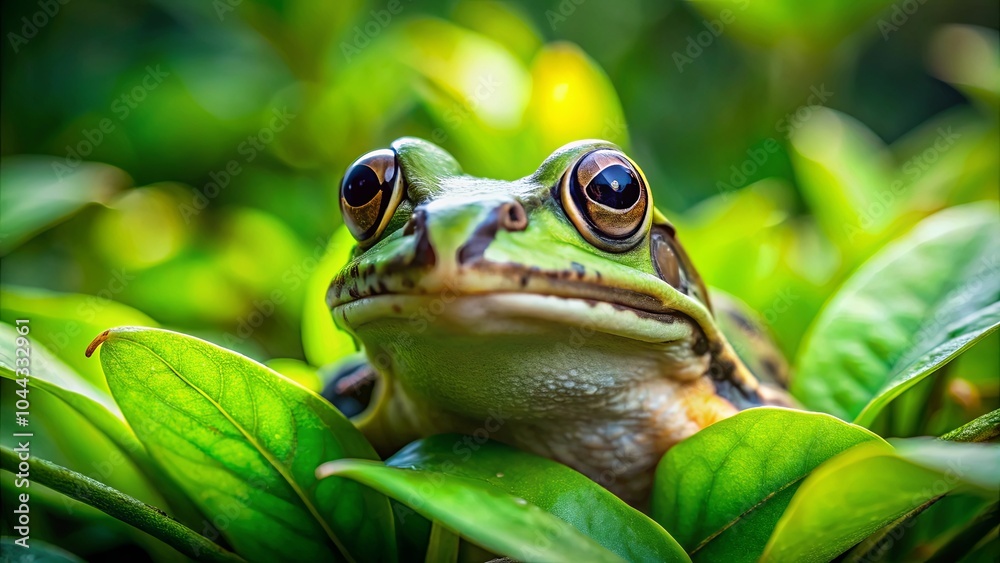 A Frog's Curious Gaze Among Lush Foliage, Revealing Its Intricate Skin Texture and Strikingly Vivid Eyes A Frog's Curious Gaze Among Lush Foliage, Revealing Its Intricate Skin Texture and Strikingly Vivid Eyes