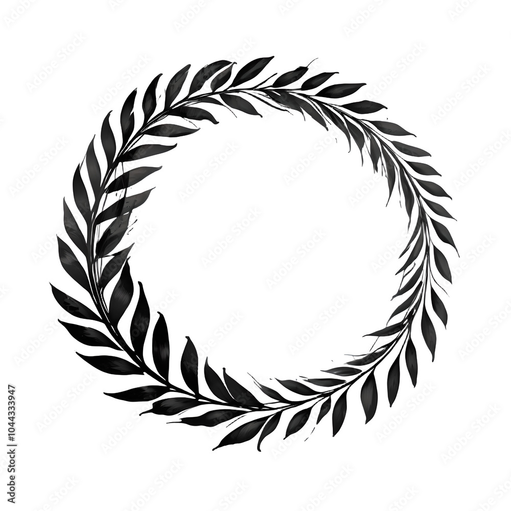 Wreath leaf black brush stroke on transparent background Wreath leaf black brush stroke on transparent background