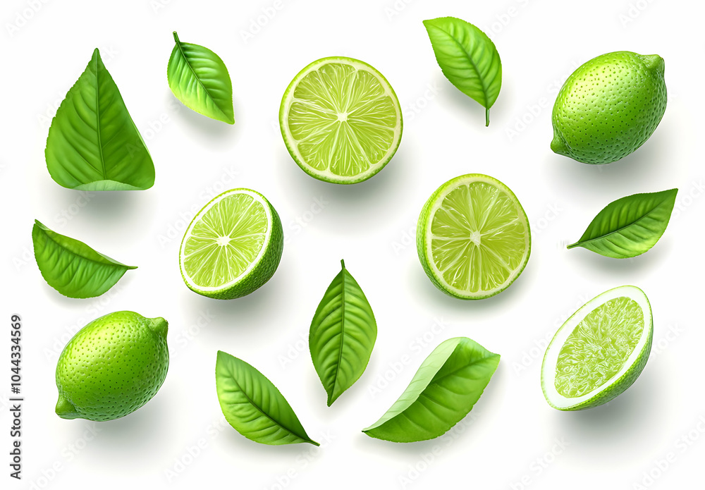 Fresh Limes and Leaves Pattern, green lime, green limes, lime leaves, green leaves, lime slice Fresh Limes and Leaves Pattern, green lime, green limes, lime leaves, green leaves, lime slice