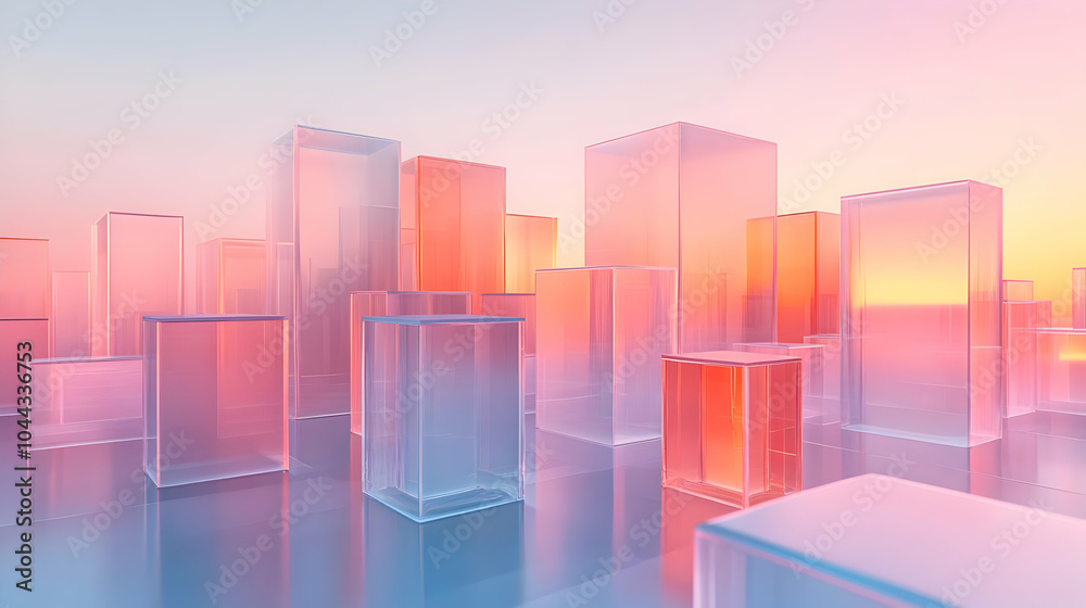 Fototapeta premium Abstract Glass Cityscape, architecture, modern, futuristic, design, geometric