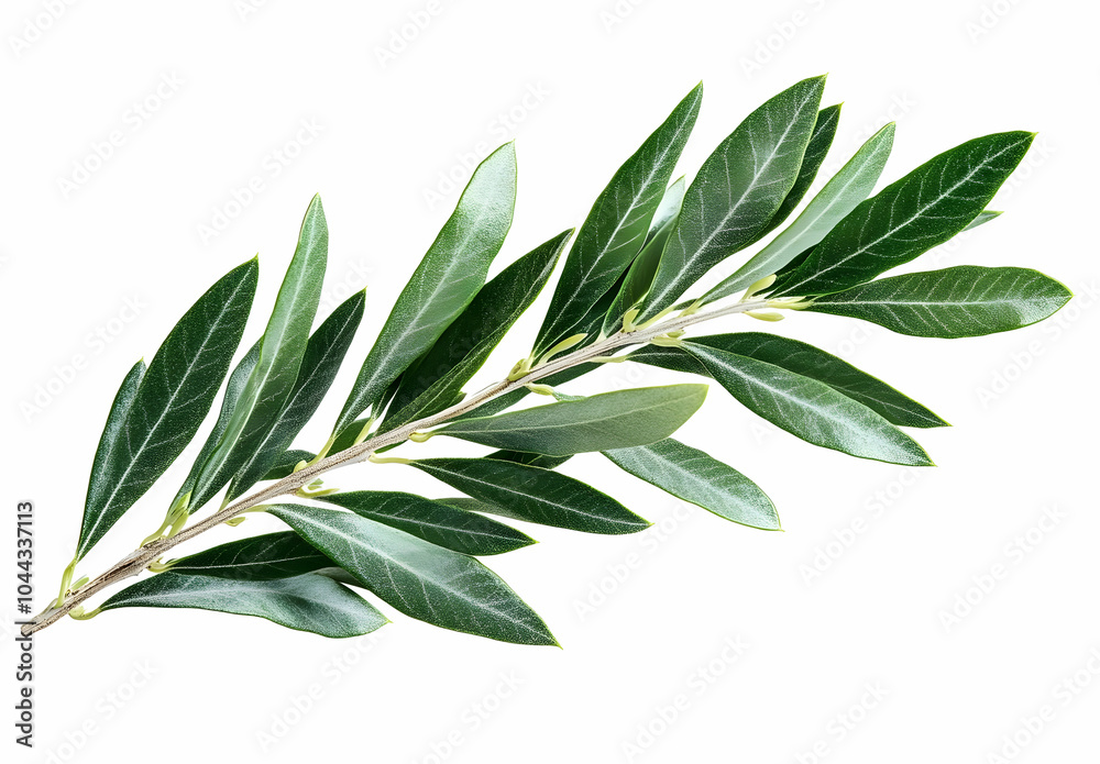 Obraz premium Olive Branch with Green Leaves, olive tree, olive leaves, twig, foliage, plant