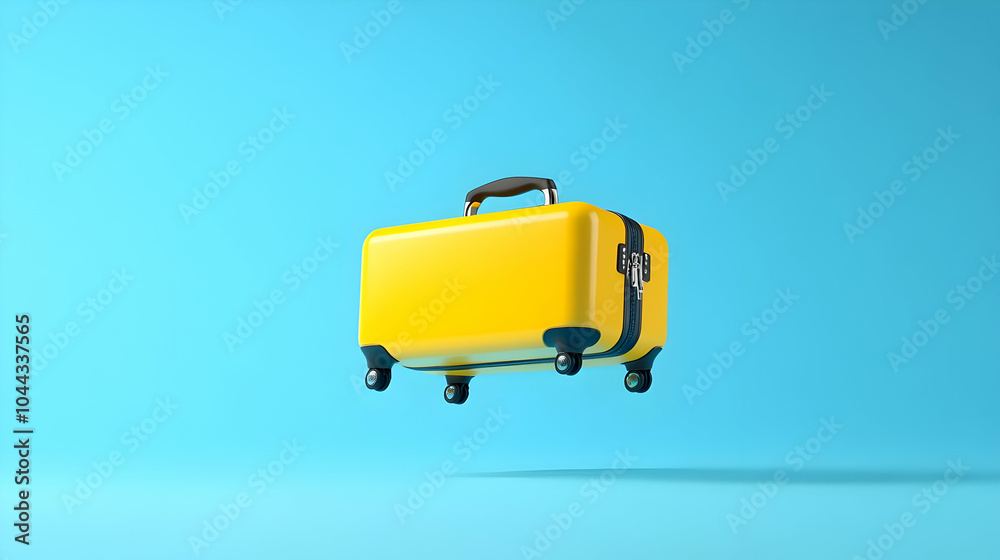 Yellow Suitcase Floating on Blue Background, luggage, travel, vacation, holiday, adventure Yellow Suitcase Floating on Blue Background, luggage, travel, vacation, holiday, adventure