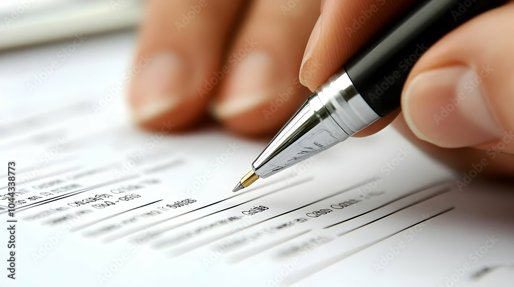Close Up of Hand Signing a Document with a Pen, paper, form, contract, agreement, signature